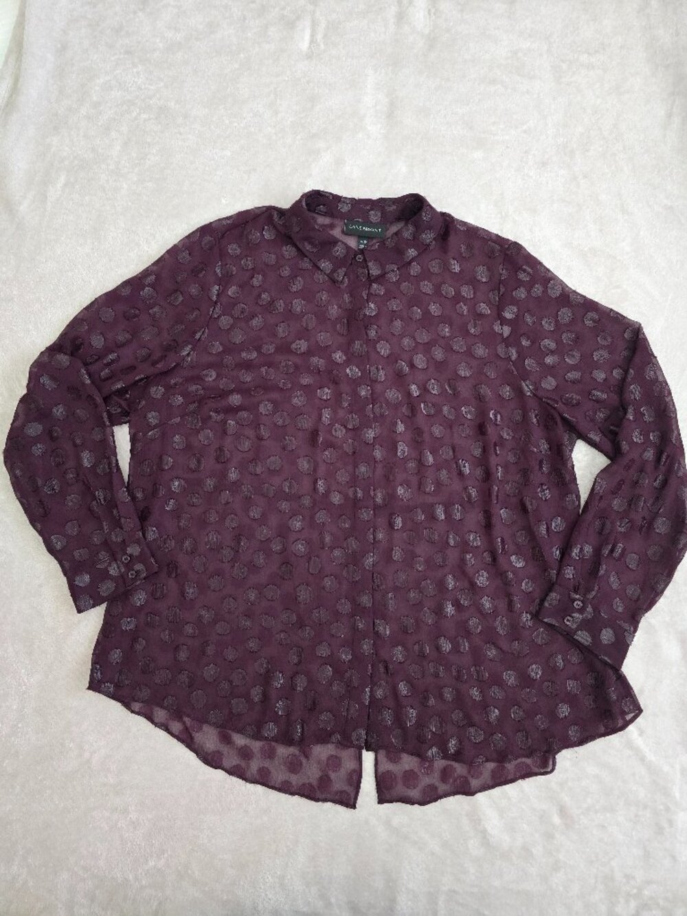 LANE BRYANT Purple Polka Dot Long Sleeve Blouse, 18/20